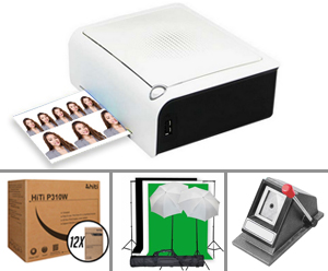 HiTi P310W Passport & ID Photo Printer with 12 Case of 4x6" media (720 total prints) a Passport Cutter and Backdrop Kit Bundle 88.P3736.00AT-Pass-BUND