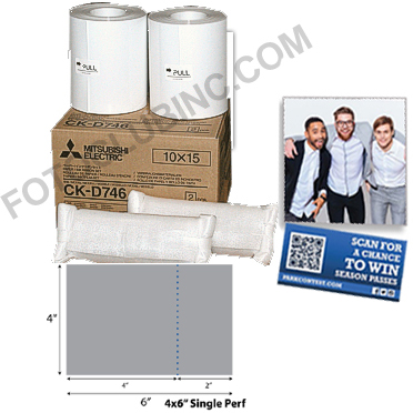 Mitsubishi CK-D746-FP42 4x6 Perforated Media (4x4 + 2x4) for D70/D90 series printers; 400 prints per roll, 2 rolls per box - 800 prints CK-D746-FP42