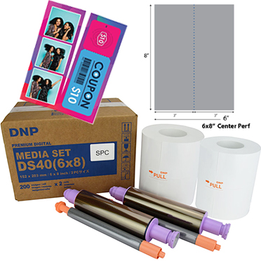 DNP DS40 Perforated Printer Media 6x8 Center Perf 2 Rolls (400 total prints) DS406x8zSPC